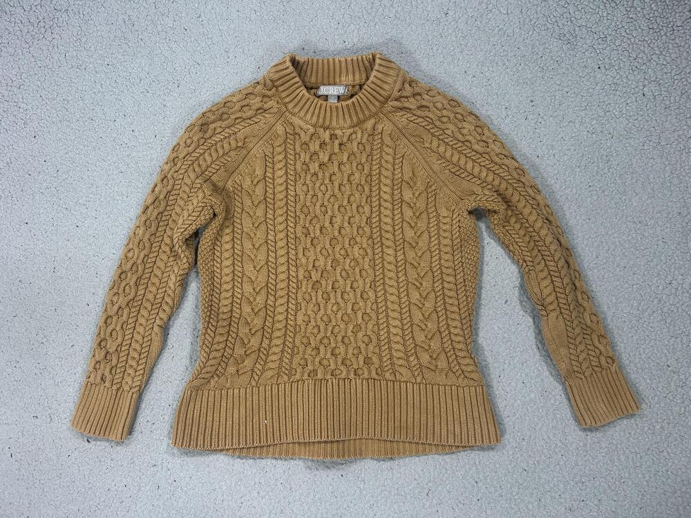 J Crew Sweater Womens XS Brown Cable Knit Crewneck Raglan Fisherman Pullover